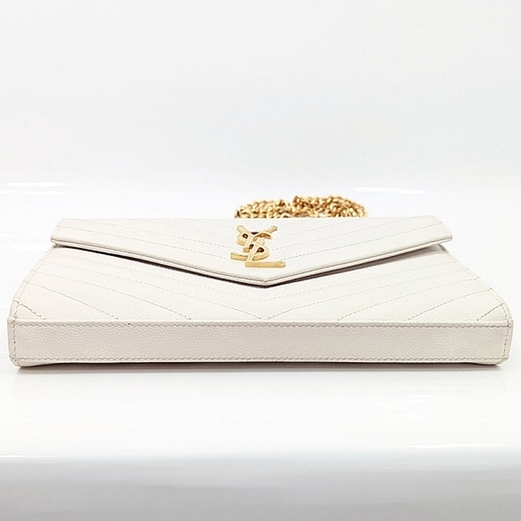 ✨️💎AUTHENTIC  SAINT LAURENT CASSANDRE CHAIN WALLET IN GRAIN DE POUDRE LEATHER - Picture 13 of 15